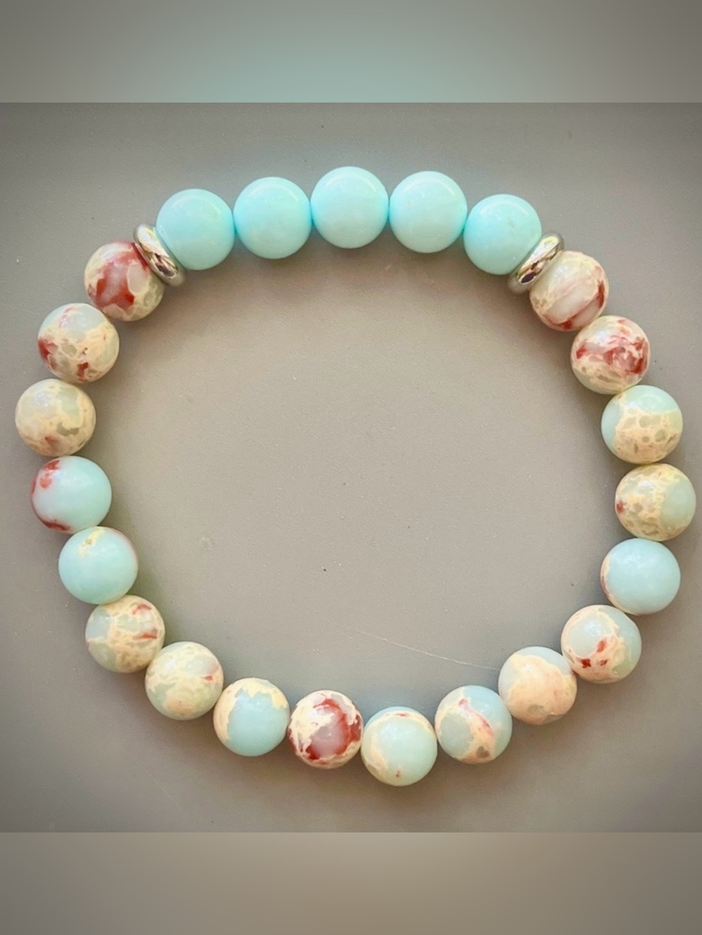 Blue Turquoise and Imperial Blue Sea Sediment Jasper Handcrafted Bead Bracelet
